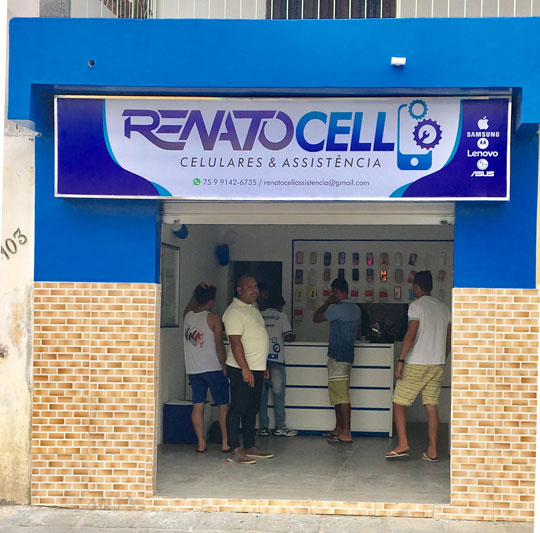 A Renato Cell fica localizada na Rua Allan Kardec, próximo ao Tanque Grande, no Centro de Santaluz
