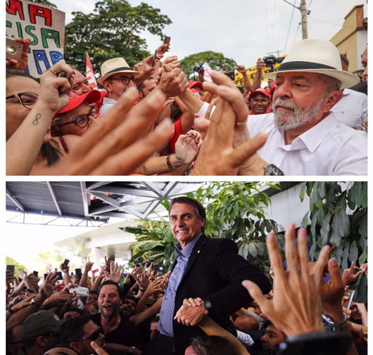 Presidenciáveis são recebidos por multidões: Lula, em Minas Gerais, e Bolsonaro, em Pernambuco. Foto: Ricardo Stuckert (em cima) e Leo Mota/Folha de Pernambuco (em baixo)