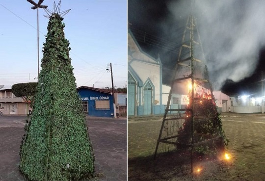 Árvore de Natal é alvo de incêndio e prefeitura diz que foi vandalismo | Foto: Divulgação/Prefeitura de Ubaitaba