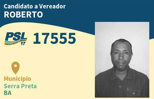 Roberto foi candidato a vereador em Serra Preta na eleição municipal de 2016
